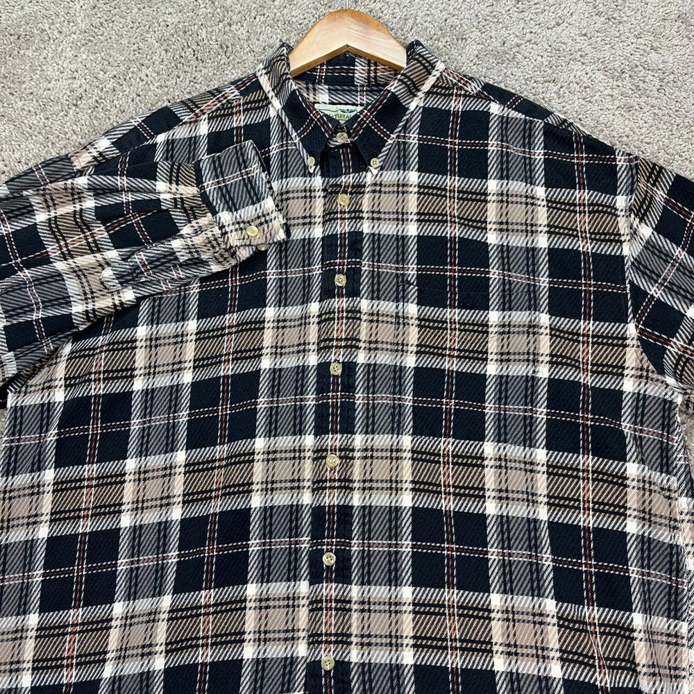 Natural Issue Button Down Shirt Mens XXL Black‎ Brown Plaid Oxford Cotton Twill